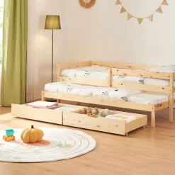 [En.Casa] Lit gigogne pour enfant Sonkajärvi avec 2 tiroirs bois de pin 90 x 200 cm naturel en.casa* Lit Gigogne