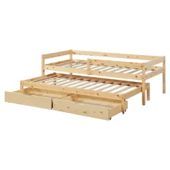[En.Casa] Lit gigogne pour enfant Sonkajärvi avec 2 tiroirs bois de pin 90 x 200 cm naturel en.casa* Lit Gigogne