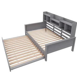 Okwish Lit gigogne simple 90x200 cm en bois avec rangement intégré - multifonction, pratique et spacieux, gris, sans matelas* Lit Gigogne