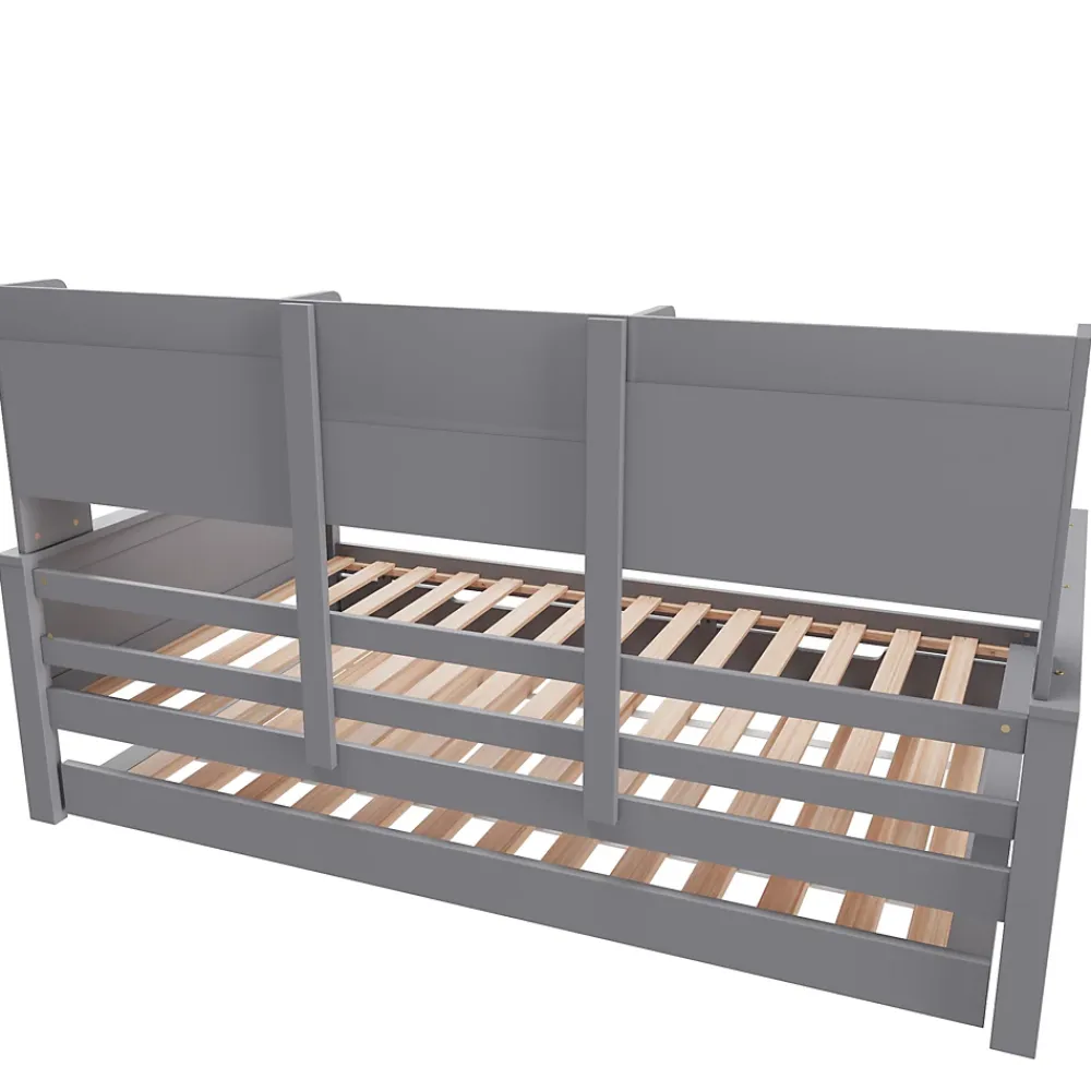 Okwish Lit gigogne simple 90x200 cm en bois avec rangement intégré - multifonction, pratique et spacieux, gris, sans matelas* Lit Gigogne