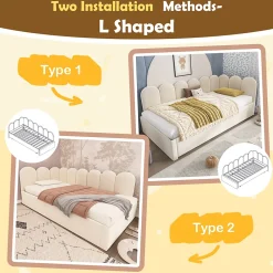 Okwish Lit Gigogne Simple 90x200 cm avec Lit Secondaire 90x190 cm - Gain de Place pour Chambre d'enfant - Velours Beige - Sans Matelas* Lit Gigogne