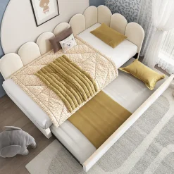 Okwish Lit Gigogne Simple 90x200 cm avec Lit Secondaire 90x190 cm - Gain de Place pour Chambre d'enfant - Velours Beige - Sans Matelas* Lit Gigogne