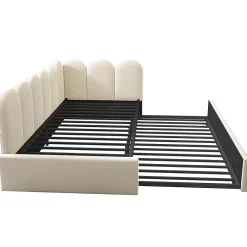 Okwish Lit Gigogne Simple 90x200 cm avec Lit Secondaire 90x190 cm - Gain de Place pour Chambre d'enfant - Velours Beige - Sans Matelas* Lit Gigogne