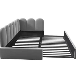 Okwish Lit Gigogne Simple 90x200 cm avec Lit Secondaire - Design Moderne Gain de Place pour Chambre enfant - Velours Gris - Sans Matelas* Lit Gigogne