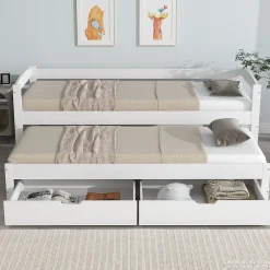 Lit Gigogne Simple 200x90 cm et 190x90 cm - avec Tiroirs de Rangement, Bois de Pin et MDF, Blanc, Sans Matelas>Okwish Hot