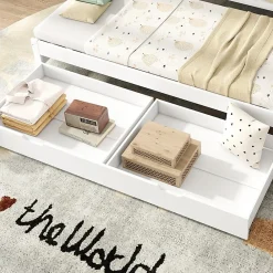 Lit Gigogne Simple 200x90 cm et 190x90 cm - avec Tiroirs de Rangement, Bois de Pin et MDF, Blanc, Sans Matelas><noscript><img width=