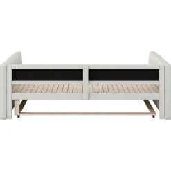 Lit Gigogne 90x200 à 180x200 cm - Lit avec Rangement Intégré et Éclairage LED - Beige><noscript><img width=