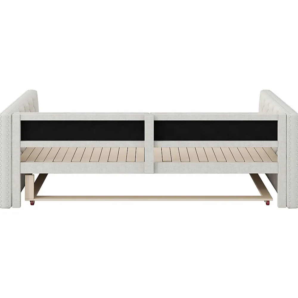 Lit Gigogne 90x200 à 180x200 cm - Lit avec Rangement Intégré et Éclairage LED - Beige>Okwish Hot