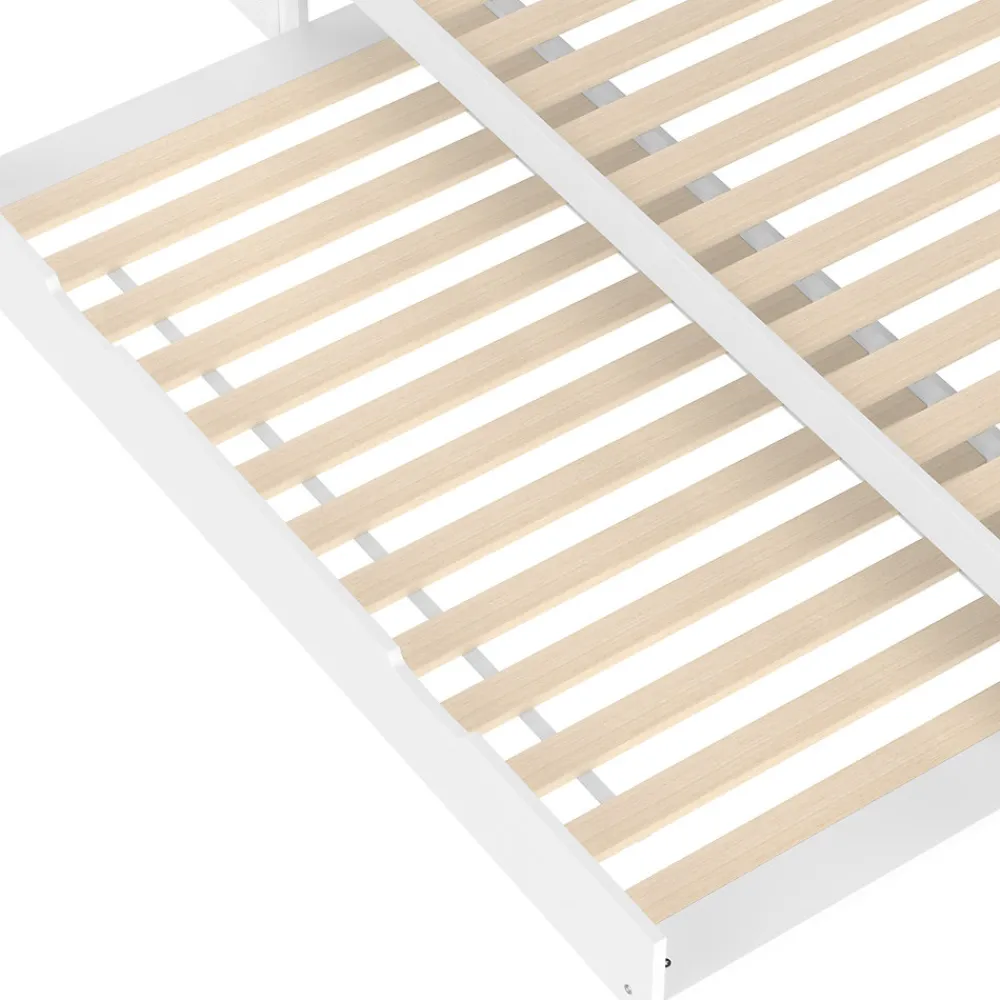Lit Gigogne 90x200 cm - avec Lit Tiroir 90x190 cm et Rangement, Lit Multifonction Bois Kiefernholz + MDF + Plywood - Blanc>Okwish Discount