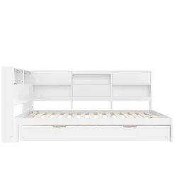 Lit Gigogne 90x200 cm - avec Lit Tiroir 90x190 cm et Rangement, Lit Multifonction Bois Kiefernholz + MDF + Plywood - Blanc><noscript><img width=