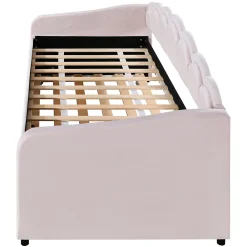 Generique Lit Gigogne 90x200 cm - avec lit tiroir 90x190 cm et éclairage LED ambiant - sans matelas - revêtement en velours doux - Rose* Lit Gigogne