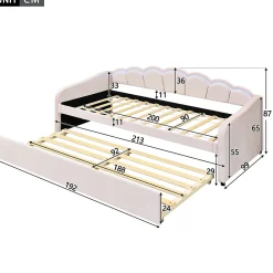 Generique Lit Gigogne 90x200 cm - avec lit tiroir 90x190 cm et éclairage LED ambiant - sans matelas - revêtement en velours doux - Rose* Lit Gigogne