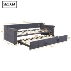 Lit Gigogne 90x190 cm - avec Rangement sous Le Lit et Haut-Parleur Bluetooth, Port USB, Velours Gris, Sans Matelas><noscript><img width=