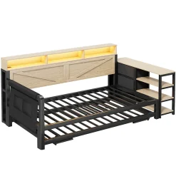 Okwish Lit Gigogne 90x200 cm - Canapé-Lit avec LED, 3 Tiroirs et Rangement Intégré - Métal - Noir* Lit Gigogne