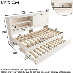 Lit Gigogne 90x190 cm - Canapé-Lit avec Tête de Lit Rangement, Compartiment Ouvert et USB/USB-C - MDF - Blanc><noscript><img width=