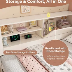 Lit Gigogne 90x190 cm - Canapé-Lit avec Tête de Lit Rangement, Compartiment Ouvert et USB/USB-C - MDF - Blanc><noscript><img width=