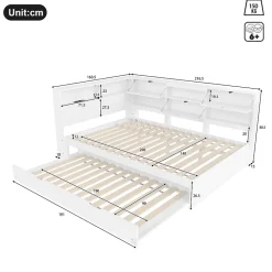 Okwish Lit Gigogne 140x200 cm - Daybed Multifonction avec Tête de Lit et Lit Tiroir - Sans Matelas - Bois Blanc* Lit Gigogne
