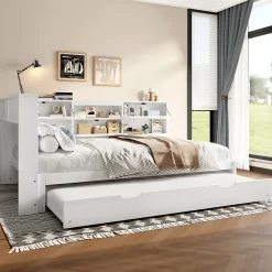 Okwish Lit Gigogne 140x200 cm - Daybed Multifonction avec Tête de Lit et Lit Tiroir - Sans Matelas - Bois Blanc* Lit Gigogne