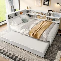 Okwish Lit Gigogne 140x200 cm - Daybed Multifonction avec Tête de Lit et Lit Tiroir - Sans Matelas - Bois Blanc* Lit Gigogne