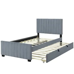 Lit Gigogne 90x190 cm - Lit avec Lit Supplémentaire, Tissu Velours Doux, Gris, Sans Matelas><noscript><img width=