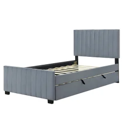 Lit Gigogne 90x190 cm - Lit avec Lit Supplémentaire, Tissu Velours Doux, Gris, Sans Matelas><noscript><img width=