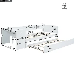 Lit Gigogne 90x200 cm - Lit Combiné enfant avec Bureau et 3 Étagères - Sans Matelas - Blanc><noscript><img width=