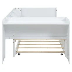 Lit Gigogne 90x200 cm - Lit Combiné enfant avec Bureau et 3 Étagères - Sans Matelas - Blanc><noscript><img width=