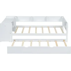 Lit Gigogne 90x200 cm - Lit Combiné enfant avec Bureau et 3 Étagères - Sans Matelas - Blanc><noscript><img width=