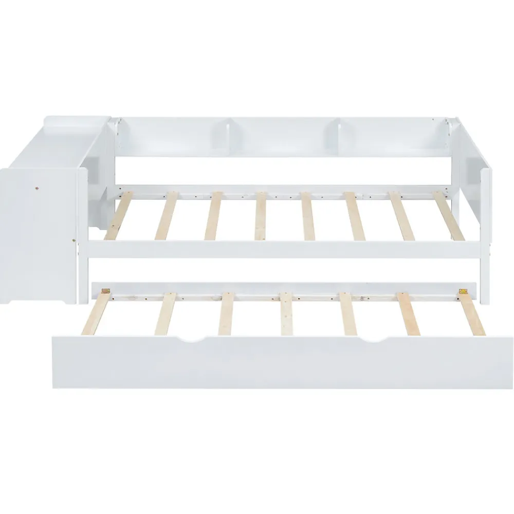 Lit Gigogne 90x200 cm - Lit Combiné enfant avec Bureau et 3 Étagères - Sans Matelas - Blanc>Okwish
