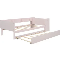 Okwish Lit Gigogne 90x200 cm - Lit Combiné enfant avec Bureau et 3 Étagères - Sans Matelas - Rose* Lit Gigogne