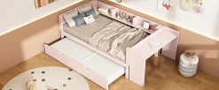 Okwish Lit Gigogne 90x200 cm - Lit Combiné enfant avec Bureau et 3 Étagères - Sans Matelas - Rose* Lit Gigogne