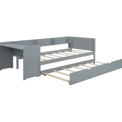 Okwish Lit Gigogne 90x200 cm - Lit Combiné enfant avec Bureau et 3 Étagères - Sans Matelas - Gris* Lit Gigogne