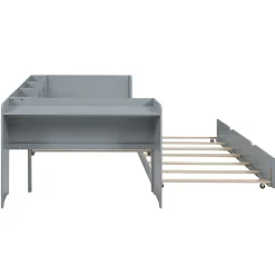 Okwish Lit Gigogne 90x200 cm - Lit Combiné enfant avec Bureau et 3 Étagères - Sans Matelas - Gris* Lit Gigogne
