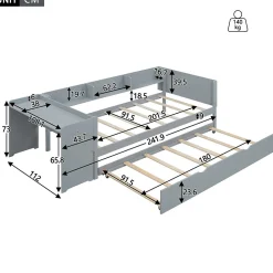 Okwish Lit Gigogne 90x200 cm - Lit Combiné enfant avec Bureau et 3 Étagères - Sans Matelas - Gris* Lit Gigogne