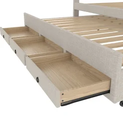 Lit Gigogne 140x200 cm - Lit Double Ado avec Tête de Lit Réglable et 3 Tiroirs - Sans Matelas - Lin Beige><noscript><img width=