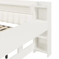 Okwish Lit Gigogne 140x200 cm - Lit Double Rembourré avec LED et Ports USB, Bureau Intégré, sans Matelas - MDF Blanc* Lit Gigogne