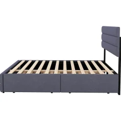 Okwish Lit Gigogne 140x200 cm - Lit Double avec Tiroirs et Rangement Extensible - Lit D'Appoint Adulte - Lin Gris - Sans Matelas* Lit Gigogne