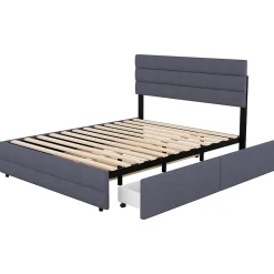 Okwish Lit Gigogne 140x200 cm - Lit Double avec Tiroirs et Rangement Extensible - Lit D'Appoint Adulte - Lin Gris - Sans Matelas* Lit Gigogne