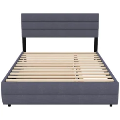Okwish Lit Gigogne 140x200 cm - Lit Double avec Tiroirs et Rangement Extensible - Lit D'Appoint Adulte - Lin Gris - Sans Matelas* Lit Gigogne