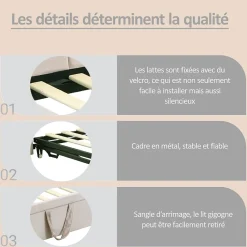 Okwish Lit Gigogne 90x200 cm - Lit Enfant Velours avec Rangement et Lit Extensible, 2-en-1 Multifonction, Sans Matelas, Beige* Lit Gigogne
