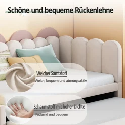 Okwish Lit Gigogne 90x200 cm - Lit Enfant Velours avec Rangement et Lit Extensible, 2-en-1 Multifonction, Sans Matelas, Beige* Lit Gigogne