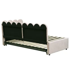Okwish Lit Gigogne 90x200 cm - Lit Enfant Velours avec Rangement et Lit Extensible, 2-en-1 Multifonction, Sans Matelas, Beige* Lit Gigogne