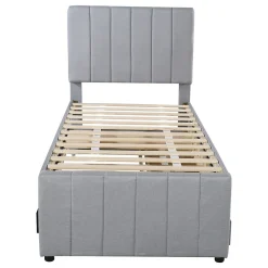 Lit Gigogne 90x200 cm - Lit enfant avec Tiroirs et Lit Gigogne, Revêtement en Lin, MDF et Métal - sans matelas - Gris><noscript><img width=