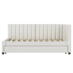 Okwish Lit Gigogne 90x200 cm - Lit enfant et d'Appoint avec Tiroir Intégré, Sommier À Lattes, Velours Beige* Lit Gigogne