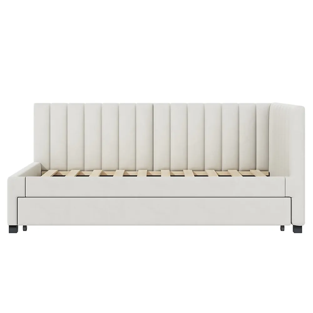 Okwish Lit Gigogne 90x200 cm - Lit enfant et d'Appoint avec Tiroir Intégré, Sommier À Lattes, Velours Beige* Lit Gigogne