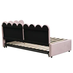 Lit Gigogne 90x200 cm - Lit Enfant Velours avec Rangement et Lit Extensible, 2-en-1 Multifonction, Sans Matelas, Rose><noscript><img width=