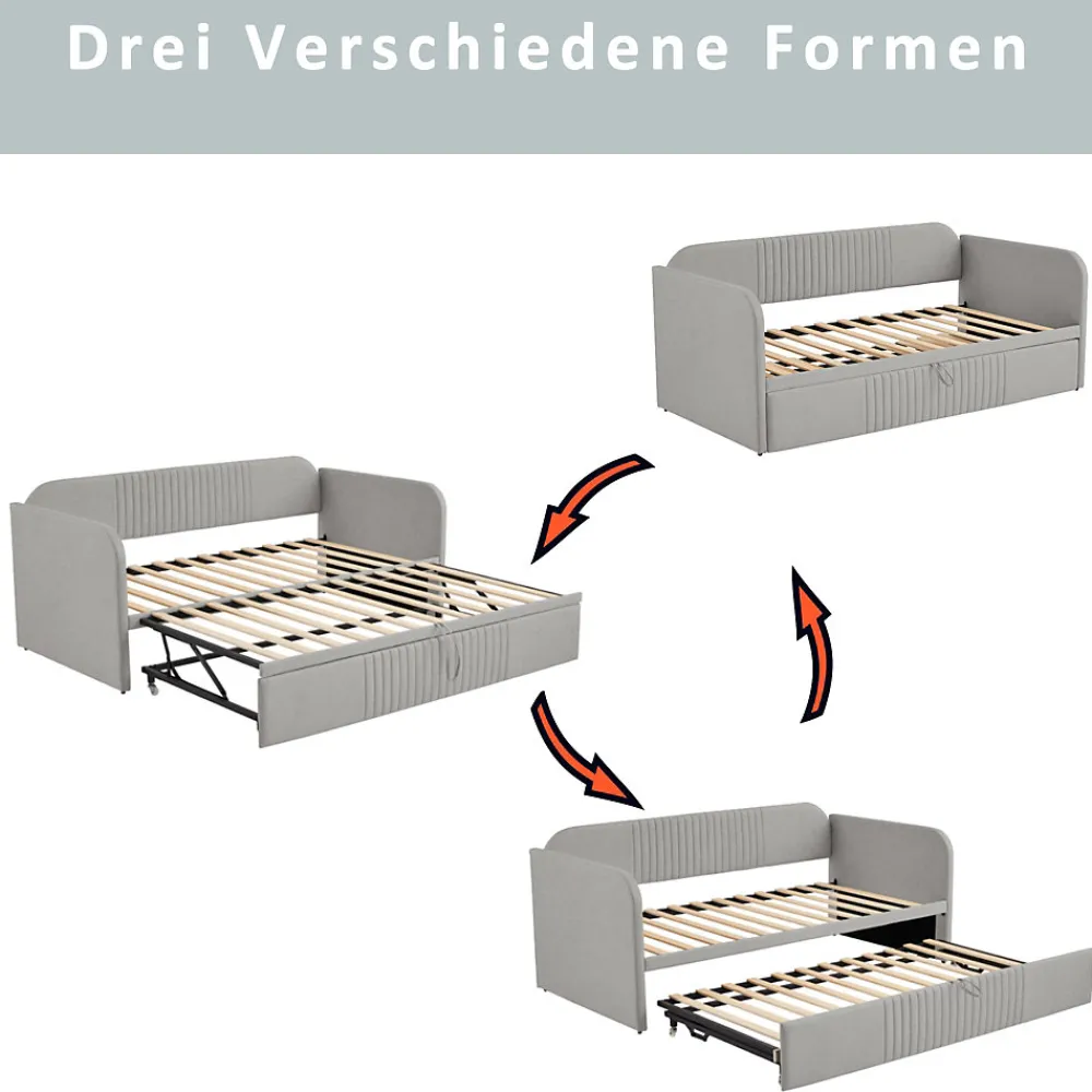 Lit gigogne 90/180x190 cm - Lit extensible avec tiroir de rangement - Tissu lin respirant gris clair>Okwish Discount