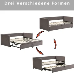 Lit Gigogne 90/180x200 cm - Lit Multifonction avec Sommier À Lattes, Convertible en deux Lits, Sans Matelas - Gris><noscript><img width=