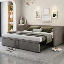 Lit Gigogne 90/180x200 cm - Lit Multifonction avec Sommier À Lattes, Convertible en deux Lits, Sans Matelas - Gris><noscript><img width=