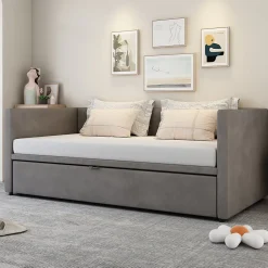 Lit Gigogne 90/180x200 cm - Lit Multifonction avec Sommier À Lattes, Convertible en deux Lits, Sans Matelas - Gris><noscript><img width=